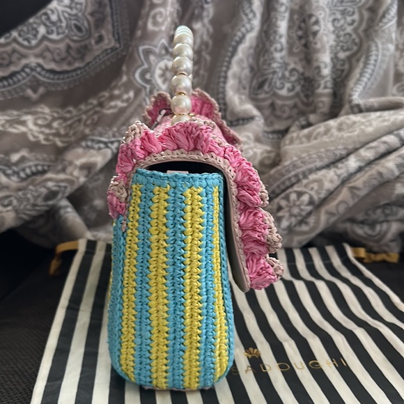 NWT! Lele Sadoughi Tabitha Raffia Ruffle Handbag Pink Purple Barbie Barbiecore - Picture 4 of 13